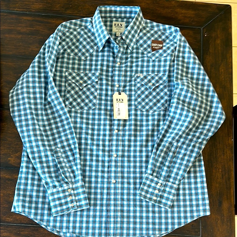 NWT ELY Cattleman Blue Plaid Men's Shirt xl